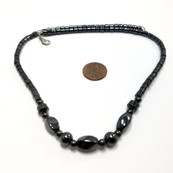 Vintage Hematite Magnetic Gemstone Beaded Necklace, 19 Inches - Picture 7 of 8